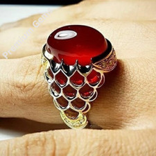 Natural 12 Carat Yemeni Brown Aqeeq Mens Ring Sterling Silver 925 Handmade