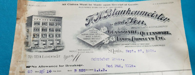 Antique Invoice Sales Receipt F.H BLANKENMEISTER Lamps Glassware Sept 30 1904
