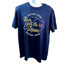 Kentucky Derby Navy Blue Run for the Roses Churchill Downs Size XL T Shirt