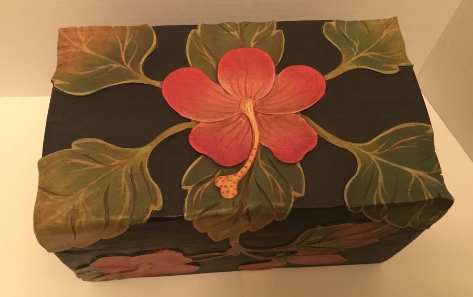 Wooden Handcrafted Nesting Boxes Floral Embossed With Hinged Lids - SET OF 3  - Image 4 of 4