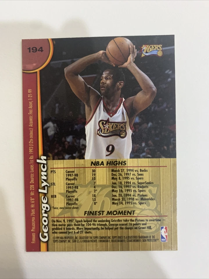 George Lynch Philadelphia 76ers 1998-99 Finest Refractors #194 Foto 2 de 3