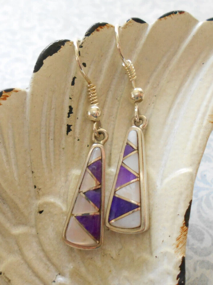 Sajen Sterling Silver ZigZag Inlaid Charoite Mother of Pearl Earrings   42BB27 - Image 4 of 4