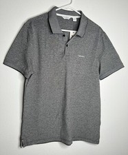 Men s Calvin Klein Polo Shirt Gray Short Sleeve Cotton Collared Size Medium