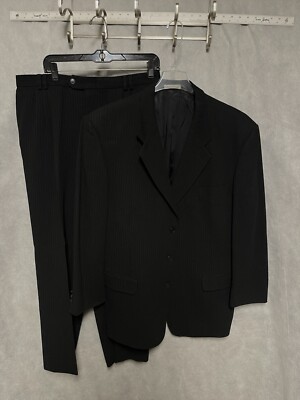 Bachrach Suit Men 42R Black Wool 3B Striped Flannel Textured 35X27 Pants Luxury