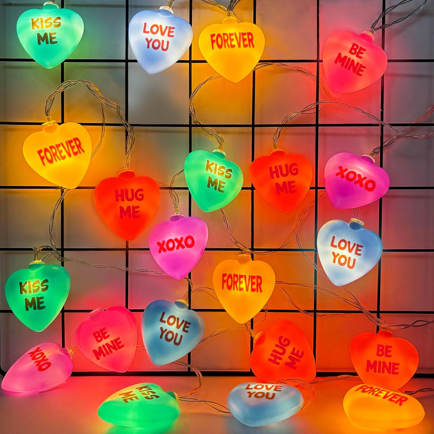 Cute Gift For Valentines Day Stunning Candy Heart Day Lights, 10 FT 12 LED