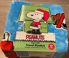 Peanuts Winter Snoopy Super Soft Lt.Blue Polyester Travel Blanket 45" x 55" NEW
