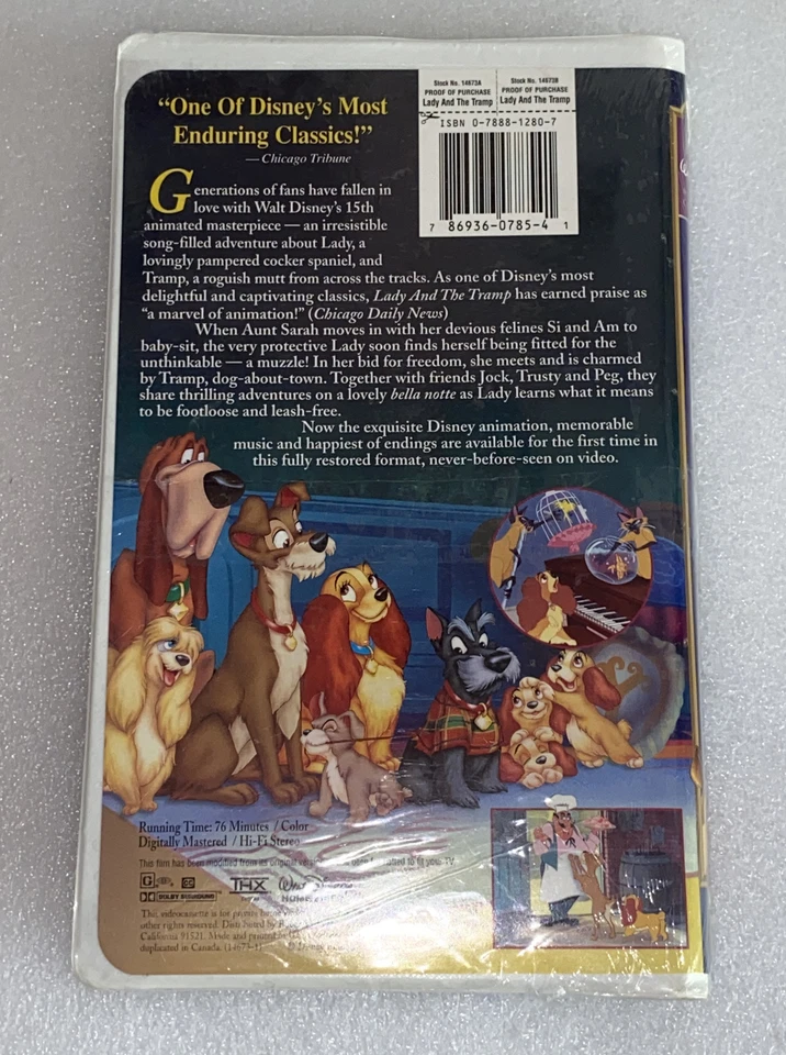 LADY AND THE TRAMP Brand New Sealed VHS Walt Disney's Masterpiece 1998 Classic - Image 2 of 3