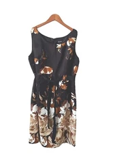 Soho Apparel Ltd. Dress Womens 16 Zipup Sleeveless Black Floral  Ribbon Belt