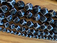 Faceted Round Football Black Onyx loose Stone Beads 8mm, 12mm,16mm,18mm,20mm