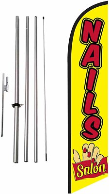 Nails Salon Feather Banner Swooper Flag Set with 15 Foot Flag Pole Kit and...