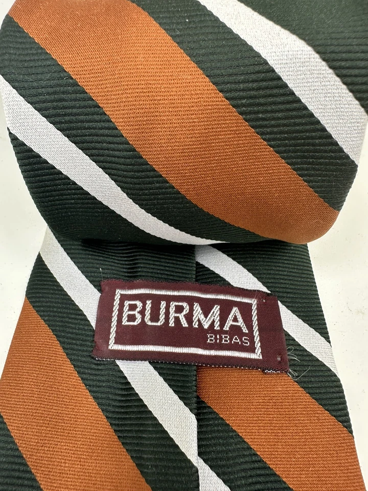 Corbata de cuello vintage Birmania Bibas blanca naranja verde a rayas para hombre Foto 4 de 4