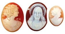 Antique Italian Carved Cameo Shells Loose Lot of 3