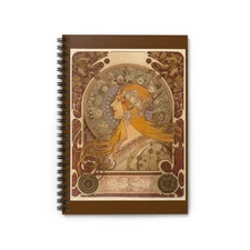 Art Nouveau Woman Spiral Notebook | Ruled Journal, Vintage Floral Illustration