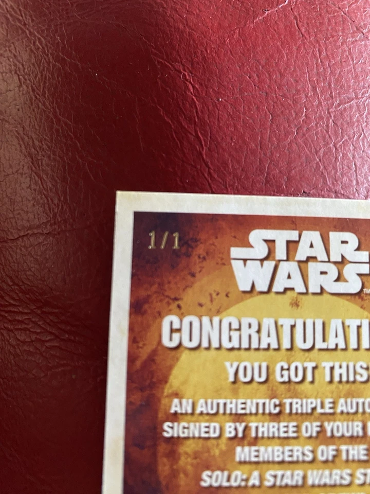 2018 Solo Star Wars Chewbacca, Weazel, Panox Triple Autograph Auto TA-SDA 1/1 - Image 3 of 4
