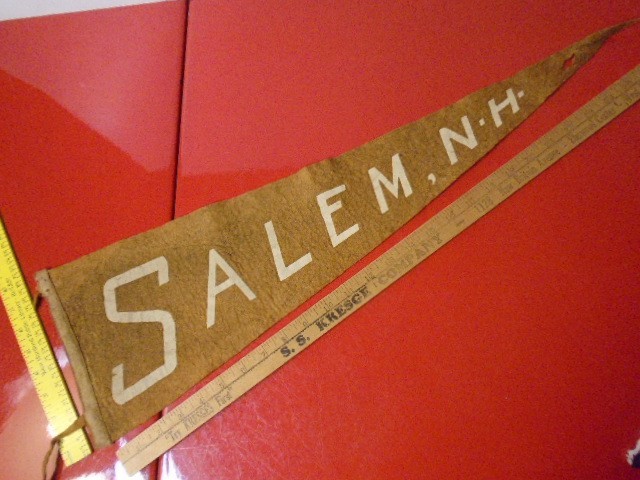 1920's Salem New Hampshire NH 27"x8" Pennant, Silk Screen Letters, RARE, VG