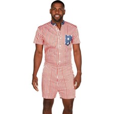 Tipsy Elves USA Patriotic Romphim Red White Blue Striped Romper Men S NEW