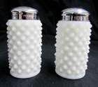 Mid Century Vintage Milk Glass Hobnail Salt & Pepper Shakers Set 2" x 3"