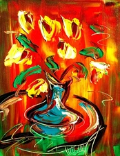 TULIPS  ORIGINAL ABSTRACT BY KAZAV  Landscape Painting on Stretched fG55