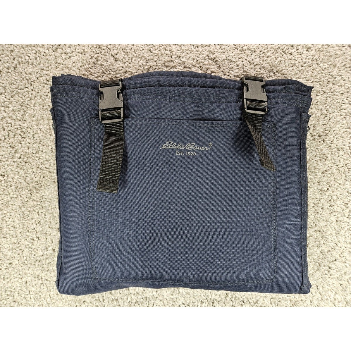 Vintage Eddie Bauer Stadium Picnic Blanket 56x47 Navy Blue Fleece