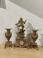 Orologio Con Pendolo da camino La Musique marmo rosa + 2 vasi Trittico Vintage