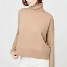 NWOT Cuyana Womens Wool Cashmere Turtleneck Sweater Tan Beige  Sz S/M Luxury