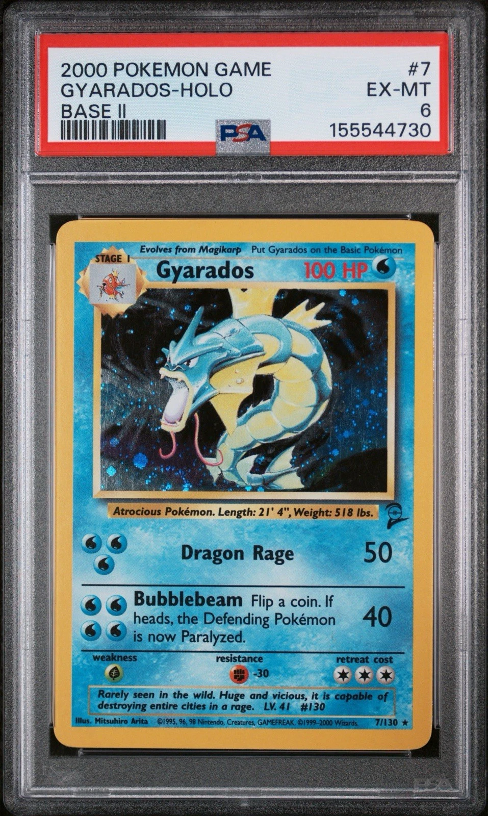 2000 Pokemon Base Set 2 Gyarados Holo #7 PSA 6 EX-MT VINTAGE HOLO SWIRL WOTC