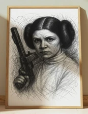 PRINCESS LEIA STAR WARS DRAWING PRINT SKETCH 8" x 10" STAR WARS PRINT WALL ART