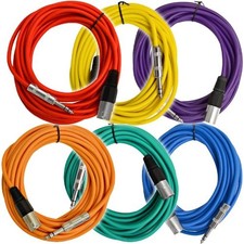 - SATRXL-M25BGORYP - 6 Pack of Multiple Colors 25 Ft XLR Male to 1/4" TRS Pat...