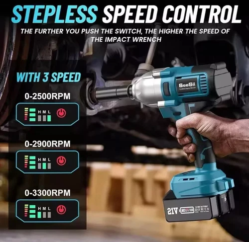 Seesii Cordless Impact Wrench 900Nm 1/2" Drive 4.0Ah Battery Power Tool Kit - Picture 4 of 6