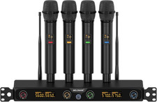 4-Channel Wireless Microphone System, UHF Rackmountable Cordless Mic Set W/ 4X 1