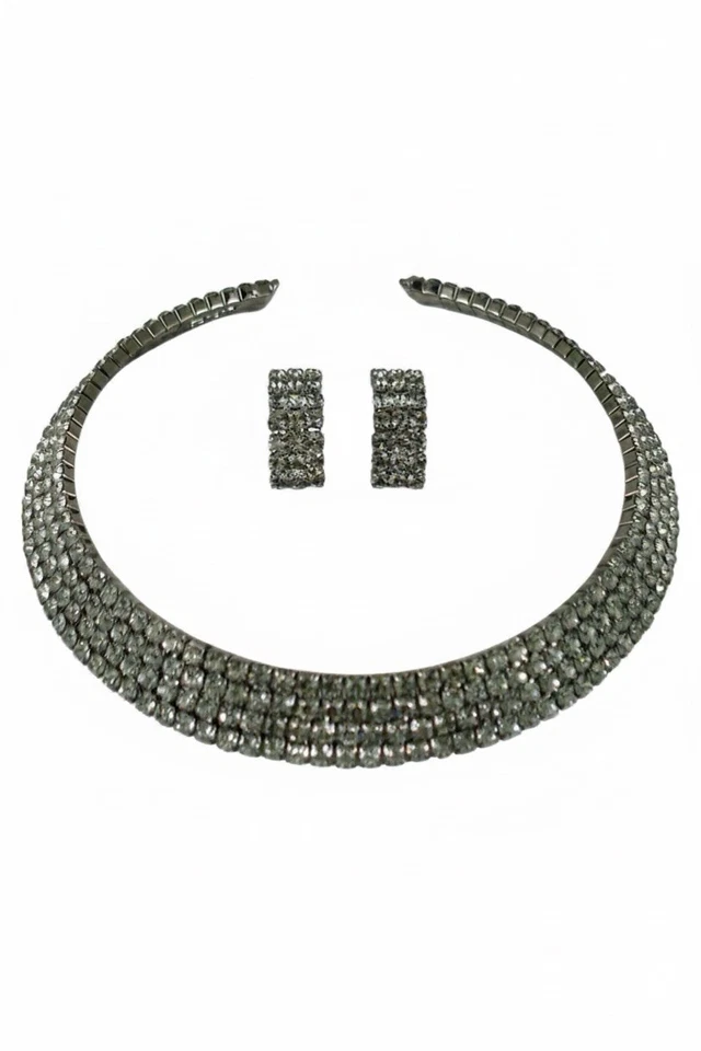 Conjunto de joias para festa de casamento conjunto de colar e brincos de cristal strass NOVO - Imagem 3 de 3