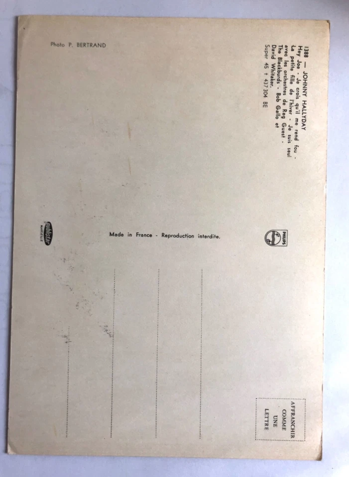 JOHNNY HALLYDAY - AUTOGRAPHE ORIGINAL SUR CARTE POSTALE  -  15 X 21 cm - 1966 - Photo 4/4