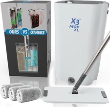 X3 Mop XL, Separates Dirty and Clean Water, 3-Chamber Design, Flat Mop and Bucke