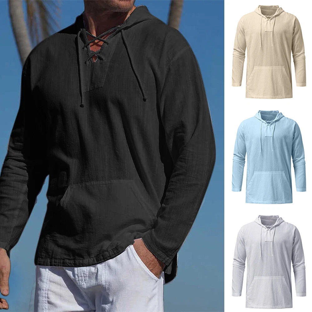Tees Tunic Blouse T Shirt Pullover Tops Men Long Sleeve Hooded Leisure Basic I