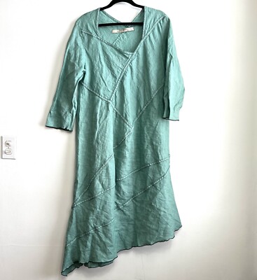 CYNTHIA ASHBY 100% Linen Dress Medium Asymmetrical Green