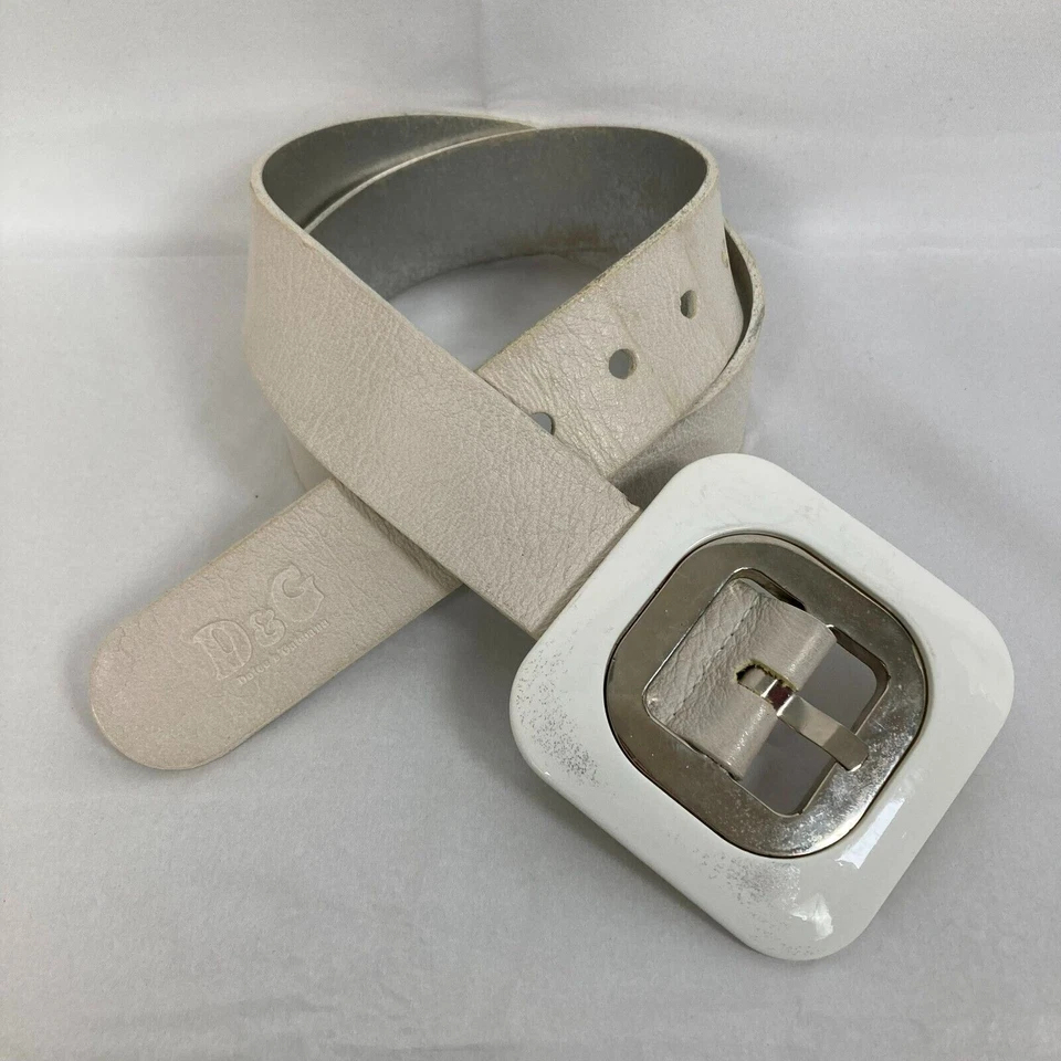 Dolce & Gabbana Mujer Cuero Blanco Hebilla Cinturón Logotipo Repujado Talla L XL 100 88 Foto 2 de 4