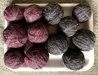386 g  Maroon and Gray Stripes Yarn Balls Reclaimed yarn