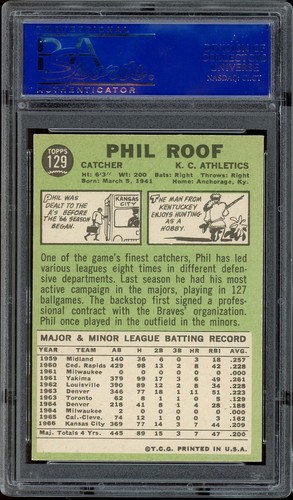 Topps Baseball #129 1967 Phil Roof PSA 7 - Imagen 2 de 2