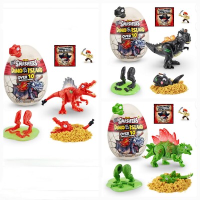 Smashers Dino Island - Lot De 3 œufs Nano à Fracasser - Dino à Construire, Slime Et Figurine Pirate - Dès 3 Ans