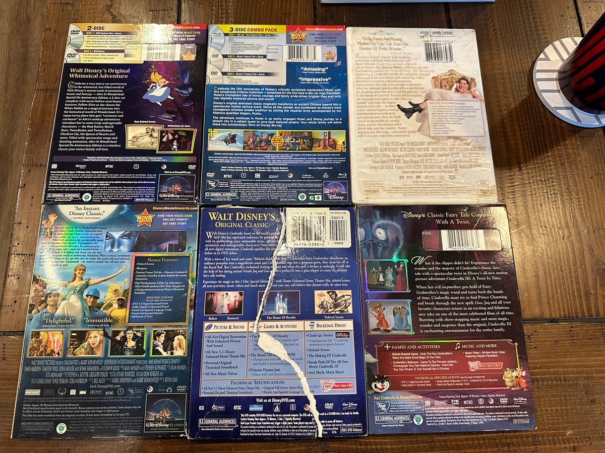 Walt Disney DVD Movies Lot of 6 Cinderella, Mulan, Enchanted