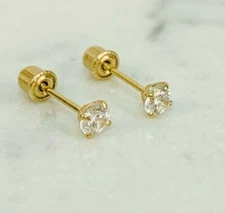 14K Solid Yellow Gold Screw Back Stud Earrings 3mm for Womens Kids Aretes de Oro