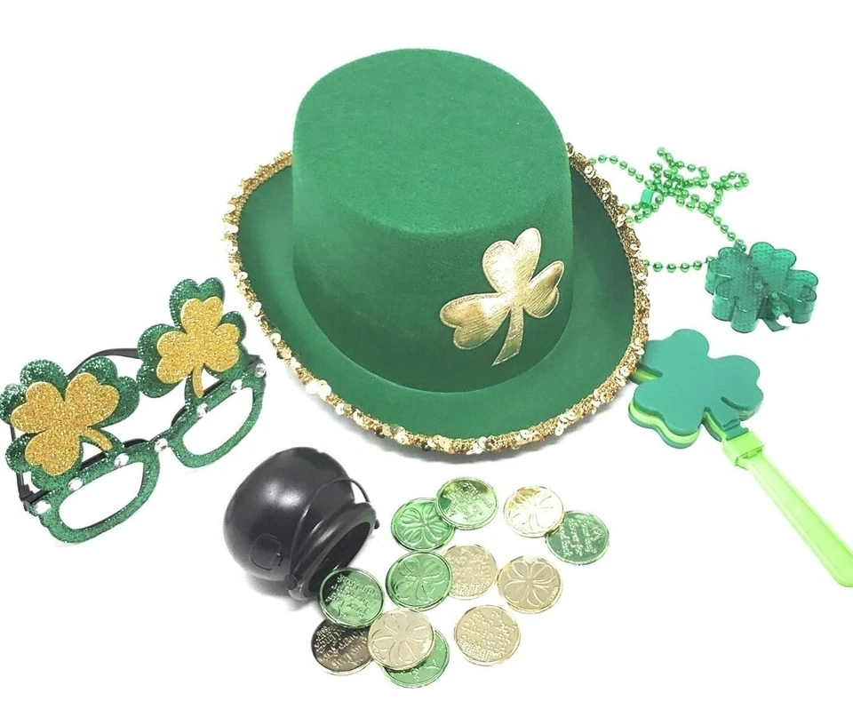 Sombrero y gafas de trébol The Luck Of The Irish St Patrick Day hoja de oro Foto 2 de 2