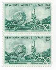 STAMP US SCOTT 1244 "New York World's Fair" 5 CENT 1964 MNH VERT PAIR