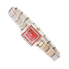 Red Square Bling CZ Italian Charm Watch - with 9mm Bracelet Included