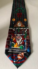 Addiction Christmas Neck Tie Silk Santa Korea fireplace wreath stripes cat 57"