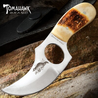 TOMAHAWK BRAND  Coon Skinner Knife with Finger Grip and Leather Sheath