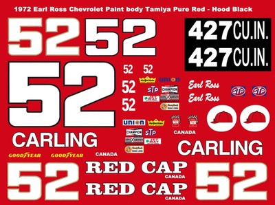 #52 Earl Ross Red Cap Ale Chevrolet 1/24th - 1/25th Scale Decals