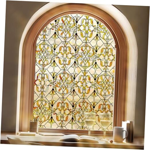 3D Stained Glass Window Privacy Film, Heat Control UV Blocking Static Cling