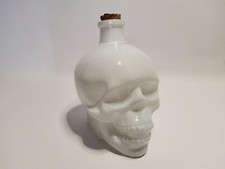 GLASS SKULL BOTTLE WHITE W/ CORK NEW GOTHIC 5'' TALL PAINTED INSIDE THE BOTTLE