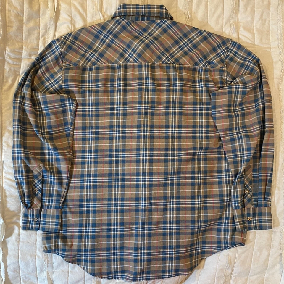 Mountain Khakis Shirt Mens Large Brown Blue Plaid Peaks Flannel Poly/Wool - Image 3 of 4